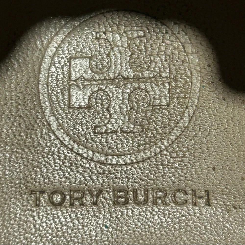 Tory Burch Gunmetal Minnie Travel Ballet Flats with Logo - Size 8